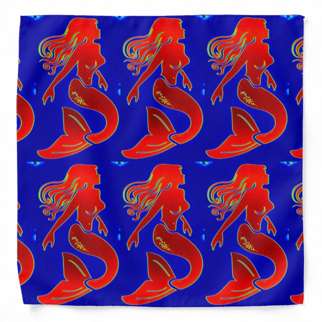 red pin-up mermaids blue bandana (Front)
