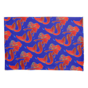 red pin-up mermaids pattern pillow case