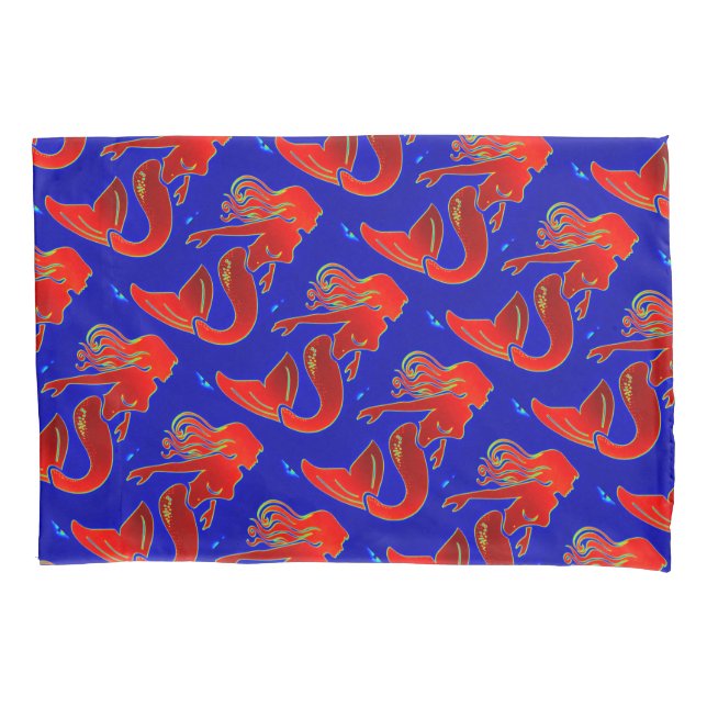 red pin-up mermaids pattern pillow case (Front)