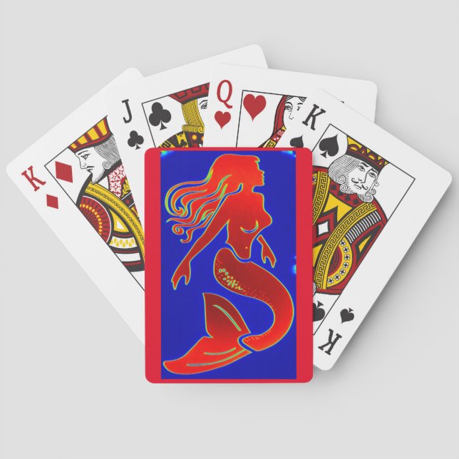 red pin-up mermaids poker cards (Back)