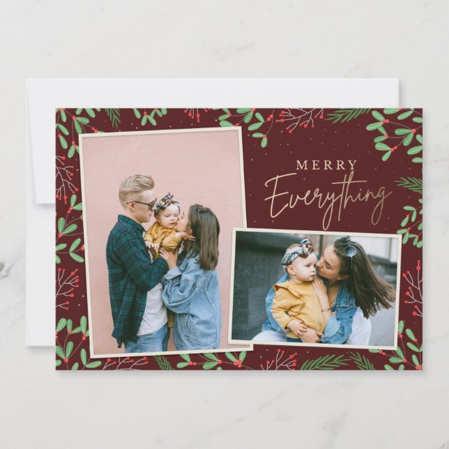 Red Pine Berries Merry Everything Multiple Photo Holiday Card (Front)