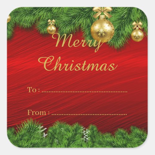 Red Pine Christmas Xmas Gift To From Label Sticker