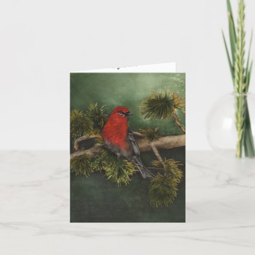 Red Pine Grosbeak Bullfinch Bird Greeting Card