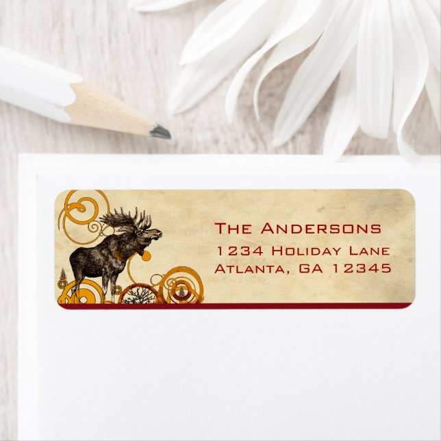 Red Pine Moose Trees Return Address Label (Insitu)