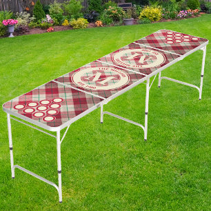 Red Pine Plaid Family Monogram & Name Beer Pong Table