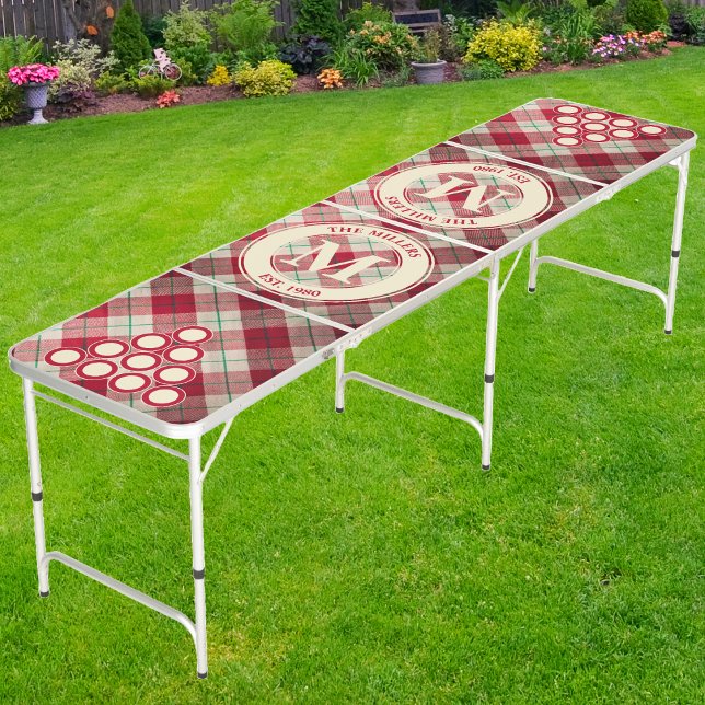 Red Pine Plaid Family Monogram & Name Beer Pong Table (Creator Uploaded)