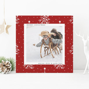 Red Pine Tree Christmas Photo Square Holiday Card