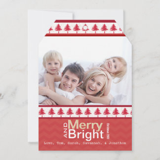 Red Pine Tree Merry and Bright Family Photo Card