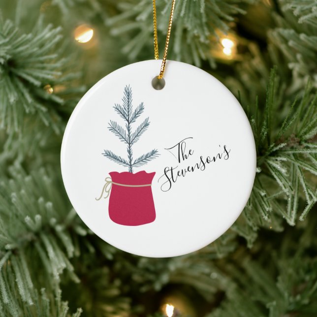 Red  Pine Tree Personalized Name Pretty Ceramic Ornament (Tree)