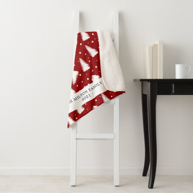 red pine winter forest modern monogram sherpa blanket (In Situ)