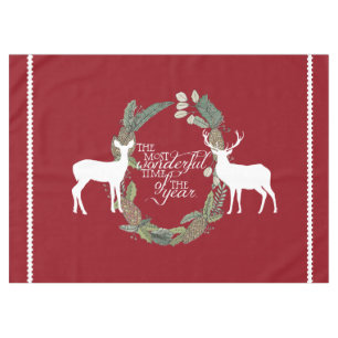 Red Pine Wreath Deer Wonderful Life Tablecloth