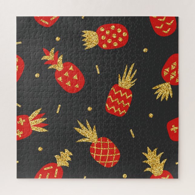 Red pineapple, glitter, black background. jigsaw puzzle (Vertical)