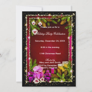 Red Pinecones Eat Drink Be Merry Christmas Invite
