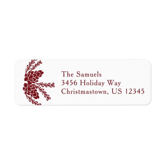 Red Pinecones Holiday Return Address Label (Front)