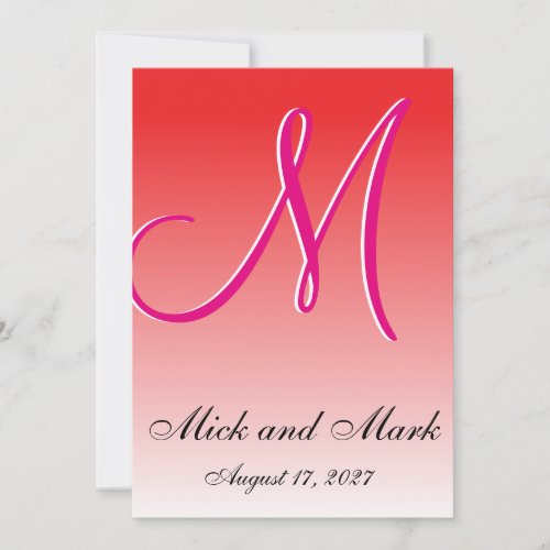 Red Pink 3d Monogram Invitation