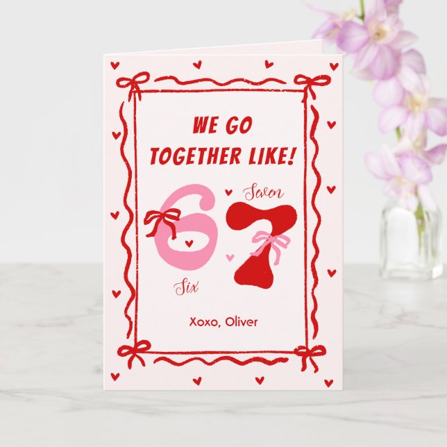 Red Pink 6 7 Meme Coquette Bow Valentines Day Card (Orchid)