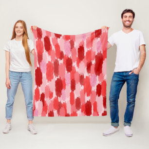 Red Pink Abstract Brushstrokes Pattern Fleece Blanket