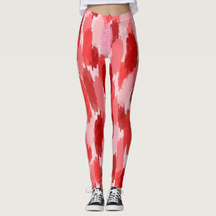 Red Pink Abstract Brushstrokes Pattern Leggings