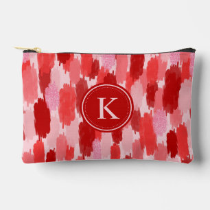 Red Pink Abstract Brushstrokes Pattern Monogram Accessory Pouch
