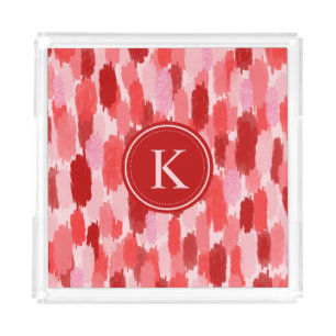 Red Pink Abstract Brushstrokes Pattern Monogram  Acrylic Tray