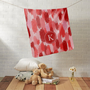Red Pink Abstract Brushstrokes Pattern Monogram Baby Blanket