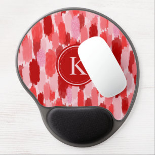 Red Pink Abstract Brushstrokes Pattern Monogram Gel Mouse Pad