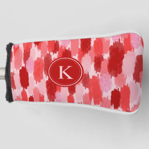 Red Pink Abstract Brushstrokes Pattern Monogram Golf Head Cover