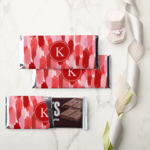 Red Pink Abstract Brushstrokes Pattern Monogram Hershey Bar Favors