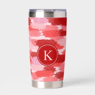 Red Pink Abstract Brushstrokes Pattern Monogram Insulated Tumbler