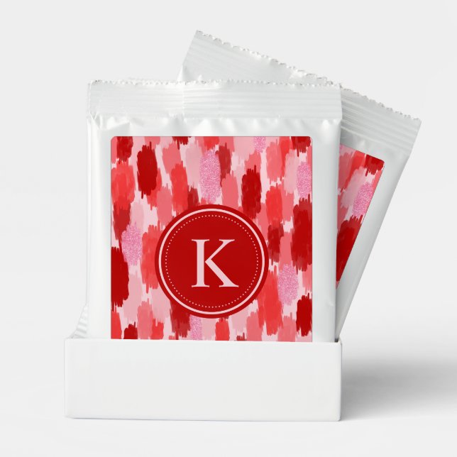 Red Pink Abstract Brushstrokes Pattern Monogram  Margarita Drink Mix (Pair)