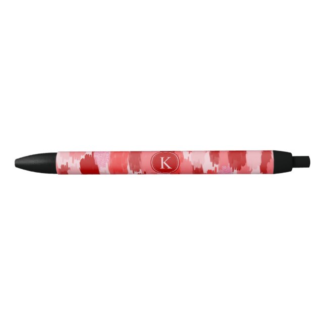 Red Pink Abstract Brushstrokes Pattern Monogram  Pen (Front)
