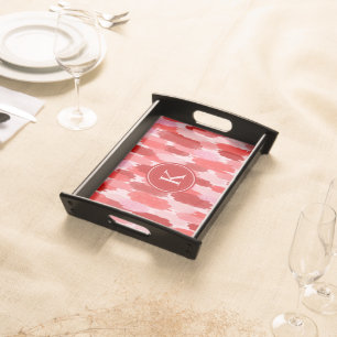 Red Pink Abstract Brushstrokes Pattern Monogram Serving Tray