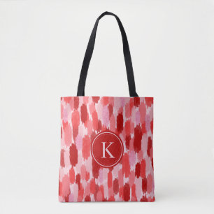 Red Pink Abstract Brushstrokes Pattern Monogram  Tote Bag