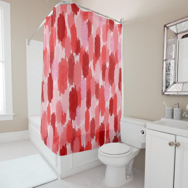 Red Pink Abstract Brushstrokes Pattern Shower Curtain (In Situ)