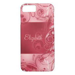 Red Pink Abstract Floral Custom Name iPhone 8/7 Case