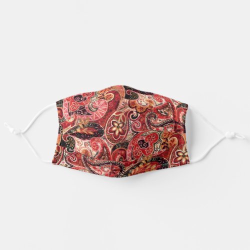 Red Pink and Black Vintage Paisley Floral Adult Cloth Face Mask