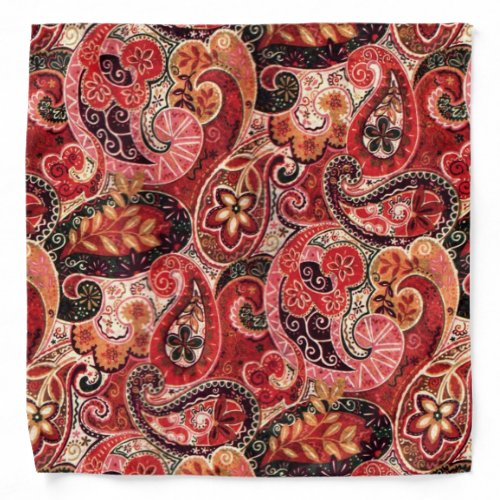 Red Pink and Black Vintage Paisley Floral Bandana