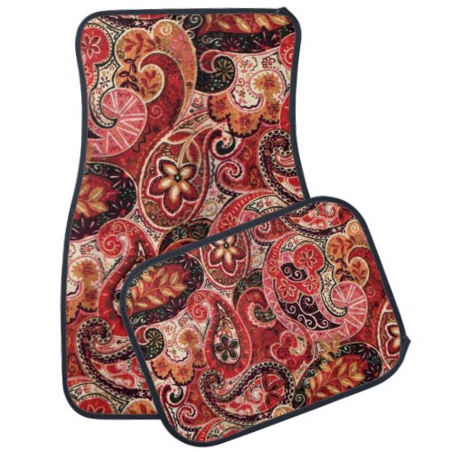 Red Pink and Black Vintage Paisley Floral Car Floor Mat