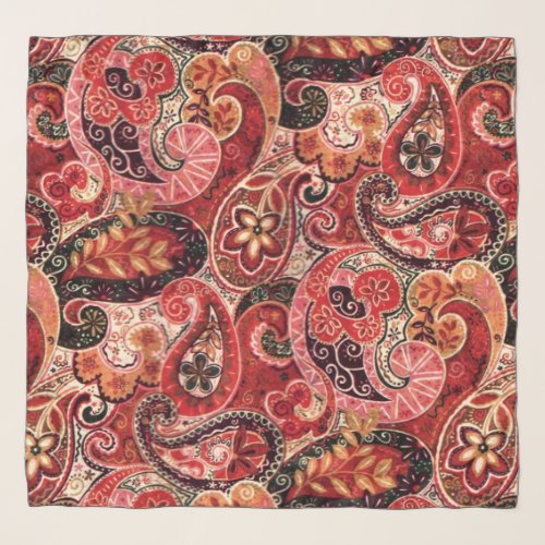 Red Pink and Black Vintage Paisley Floral Scarf