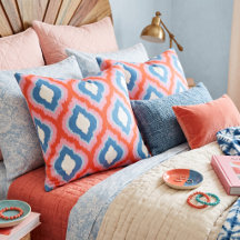Red Pink and Blue Colorful Ogee Ikat Pattern