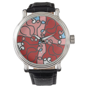 Red, Pink, and Blue Floral Abstract Watch