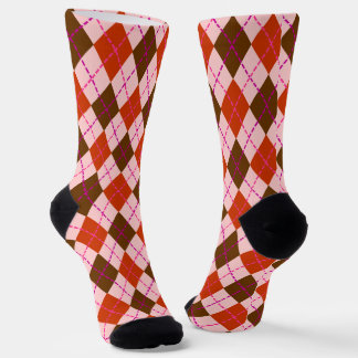 Red Pink and Brown Argyle Pattern Socks
