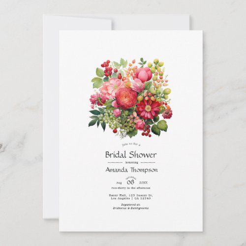 Red Pink and Green Floral Bridal Shower Invitation