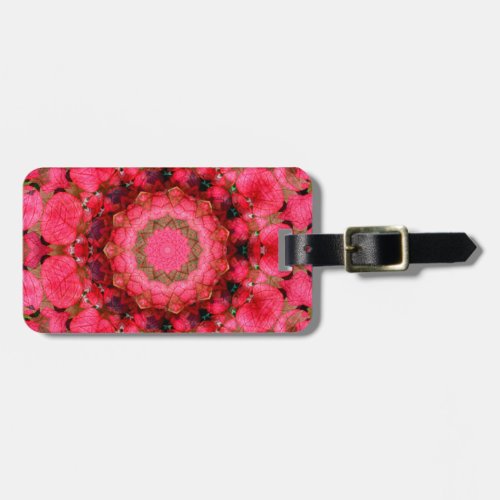 Red Pink and Green Floral Mandala Kaleidoscope Luggage Tag