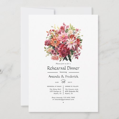 Red Pink and Green Floral Rehearsal Dinner Invitation
