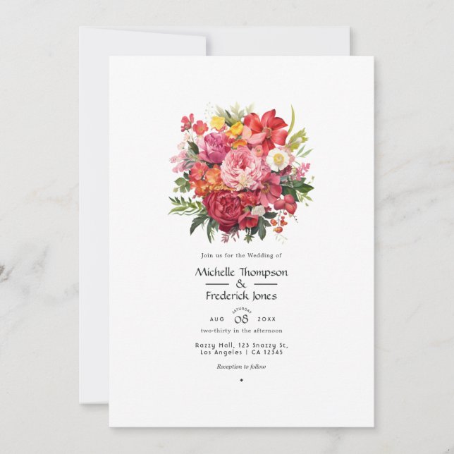 Red, Pink, and Green Floral Wedding Invitation (Front)