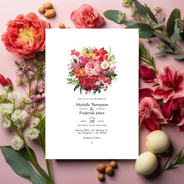 Red, Pink, and Green Floral Wedding Invitation (Creator Uploaded)