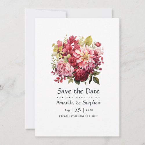 Red Pink and Green Floral Wedding Save The Date