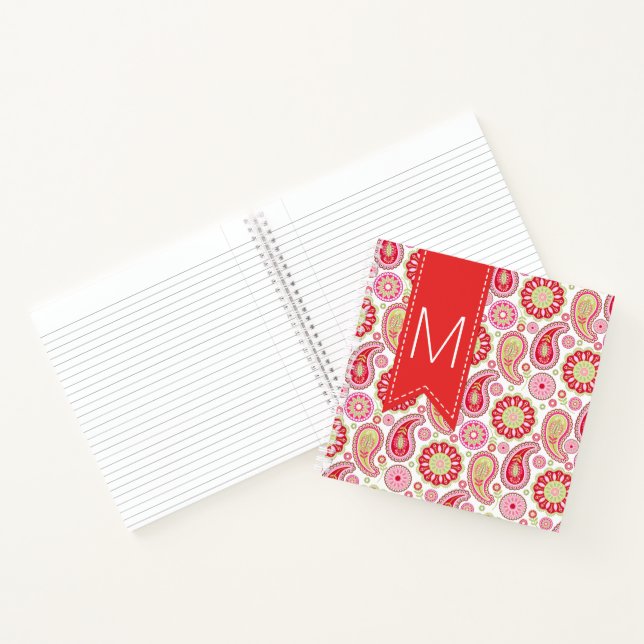 Red, Pink and Green Paisley Monogrammed Notebook (Inside)
