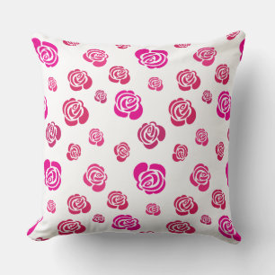 Red Pink and Magenta Roses in a Flowery Pattern Throw Pillow